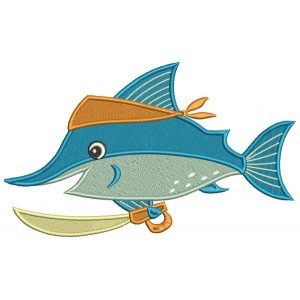 Pirate Swordfish Filled Machine Embroidery Design Digitized Pattern